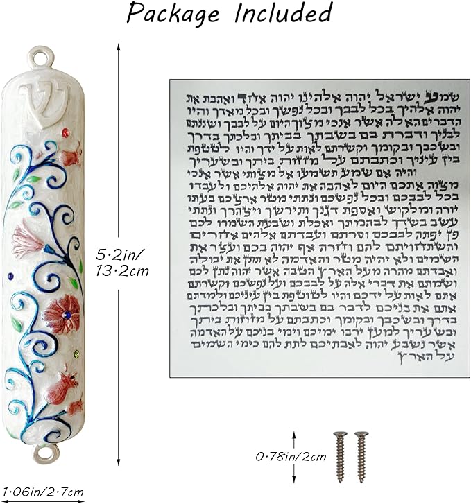 5.2 Inches Hand-Painted Mezuzah, Exquisite Enamel Design with Scroll Included for Jewish Occasions