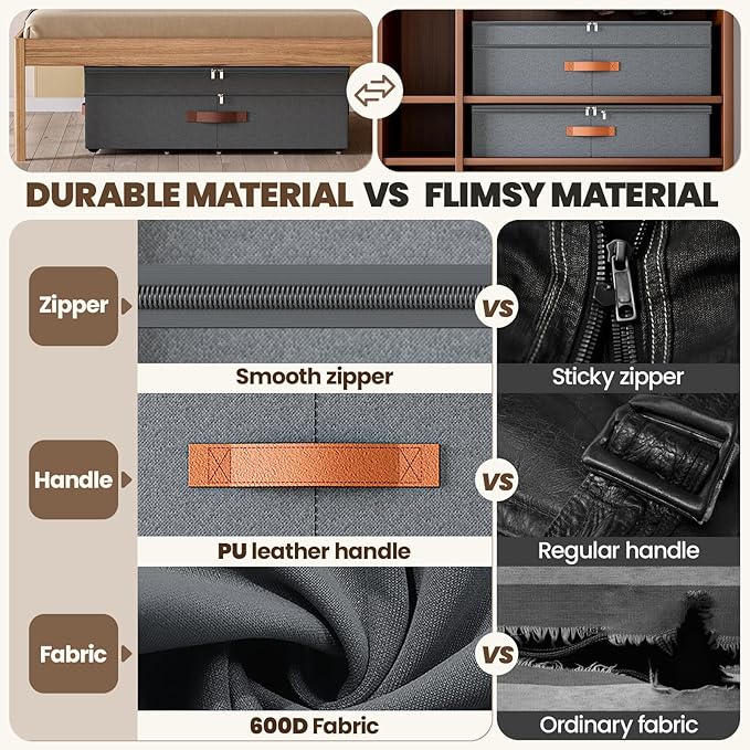 Dayacoco Under Bed Storage with Wheels, 2Pack 71L Under the Bed Storage Containers, Adjustable Underbed Drawer with Lids, Underbed storage Rolling Bin for Shoes, Clothes, Blankets, Grey