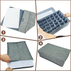 PINGMIC Gray Sock Organizer Divider 2 Pack with Lid - 30 Cell Foldable Closet Storage, Tie Organizer For Men Boxes for Socks, Ties, Belts