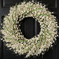 26 Inch Spring Wreaths for Front Door, Large Artificial Forsythia Flowers Wreath, Spring Summer Floral Wreath All Season for Home, Wall, Window, Porch, Wedding, Farmhouse Decor (White)
