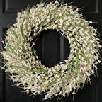 26 Inch Spring Wreaths for Front Door, Large Artificial Forsythia Flowers Wreath, Spring Summer Floral Wreath All Season for Home, Wall, Window, Porch, Wedding, Farmhouse Decor (White)