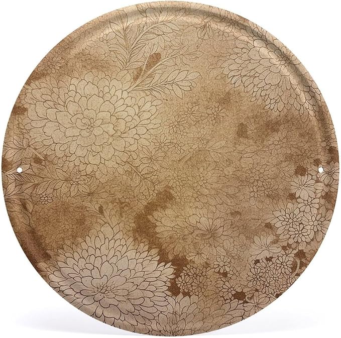 Wall Picture, with Golden Floral Design Printed Circular Iron Hanging Picture,Wall Art Decor,Home for Bedroom Living Room Bathroom Decor,Iron Painting 11.8X11.8 in