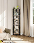 CHOEZON 6-Tier Corner Shelf, Industrial Corner Bookshelf, 71.2" Corner Storage Stand, Plant Stand Display Shelf, Corner Bookcase for Bedroom, Living Room, Home Office, Greige and Black TCJ11BG