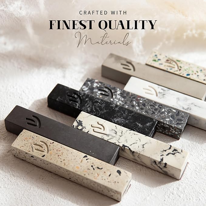 SURI Mezuzah for Door – 5 Inch Marble Off-White Concrete Mezuzah Case with Printed Scroll, Self-Stick Jewish Entry Design, Fits a 4 Inch Scroll, Gift Box Included