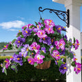 Artificial Flowers for Outdoors Indoors,3 Bunches Fake Hibiscus with Hanging Basket Realistic UV Resistant Silk Flower Leaves,Faux Plant for Outside Home Patio Garden Poch(Purple,Fuchsia)
