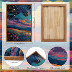 KAIRNE Framed Abstract Midnight Canvas Wall Art,Large Starry Night Prints Set of 3(16”X24”),Colorful Galaxy Space Wildflowers Wall Decor,Nature Dark Night Scene Paintings for Living Room Bedroom Decoration