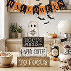 Lineshading 4 Pcs Halloween Coffee Table Decor Coffee Ghost Wooden Stack Block Decor Halloween Tiered Tray Decoration Farmhouse Ghost Tabletop Centerpiece Decorations for Home Kitchen Office Bar Shelf