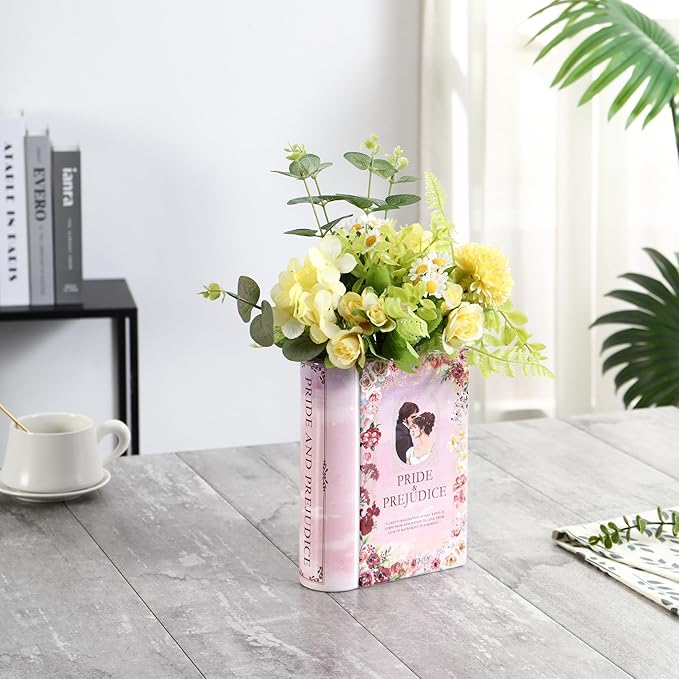 Ceramic Book Vase, Book Vase for Flowers, Book Flower Vases, Ceramic Book Shaped Vase, Unique Ceramic Vases for Home, Office, Bedroom, Living Room, Dining Table