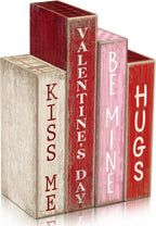 Lineshading 4 Pcs Valentines Day Decoration Wooden Book Valentine's Day Table Decoration Pink Red and White Valentines Tiered Tray Decor Wood Book Sign Farmhouse for Wedding Home Shelf Coffee Table
