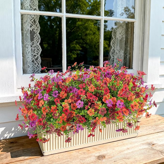Artificial Fake Flowers Plants for Outdoor Spring Summer Decor, 12 Bundles Faux Silk Flowers for Outdoor Outside Planter Colorful Daisy UV Resistant Look Real for Front Door Porch Patio Yard