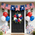 Patriotic Wreaths for Front Door 24 Inch 4th of July Wreath, Red White Blue Flower Wreaths, Perfect Memorial Day and Independence Day Decor