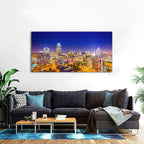 Charlotte City Skyline Wall Art Blue Night Cityscape Wall Decor North Carolina City Panoramic Landscape Canvas Prints Pictures Modern Skyscraper Artwork for Living Room Office Home Decoration 24x48"