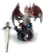Ain't it Nice Dragon Statue with Medieval Dragon Sword and Crystal Ball Collectible Dragon Figurine Fantasy Medieval Dragon Décor, Red 4(L) 2(W) 7(H) inches