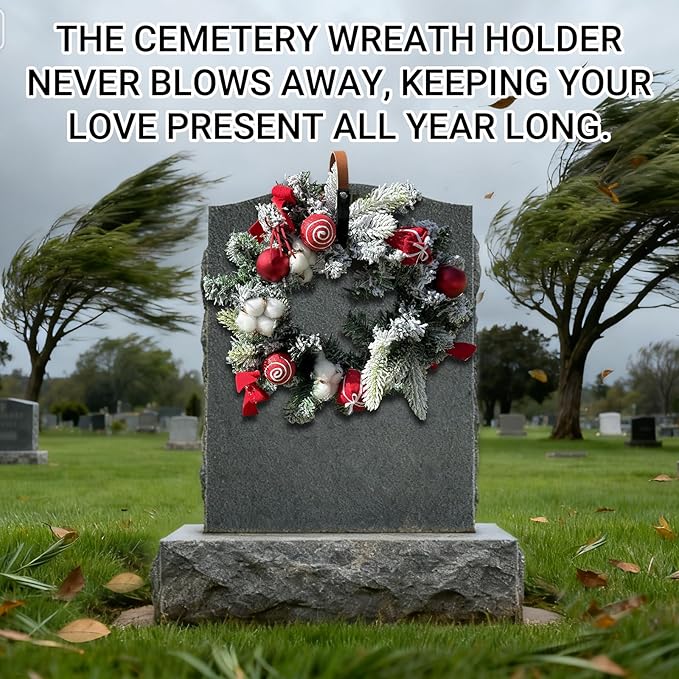 2-Pack Headstone Wreath Hanger,Cemetery Wreath Holder for 3-8 inch Tombstones,Sturdy Steel with Locking Buckle,Easily Holds 20 lbs,Grave Marker Decor for Mother's Day,Memorial Day,Never Blown Away