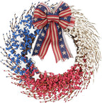 Idyllic 22 Inch Large Patriotic Wreath with Red White Blue PE Ribbons & White Stars - 4th of July Memorial Day Front Door Decor, Outdoor Holiday Wreath