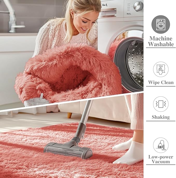 OLANLY 2x5 Machine Washable Runner Rugs for Hallway, Soft Fluffy Shaggy Bedside Rugs for Bedroom, Living Room, Indoor Floor Carpet for Kids Girls and Boys, Home Decor Aesthetic, Rust Red