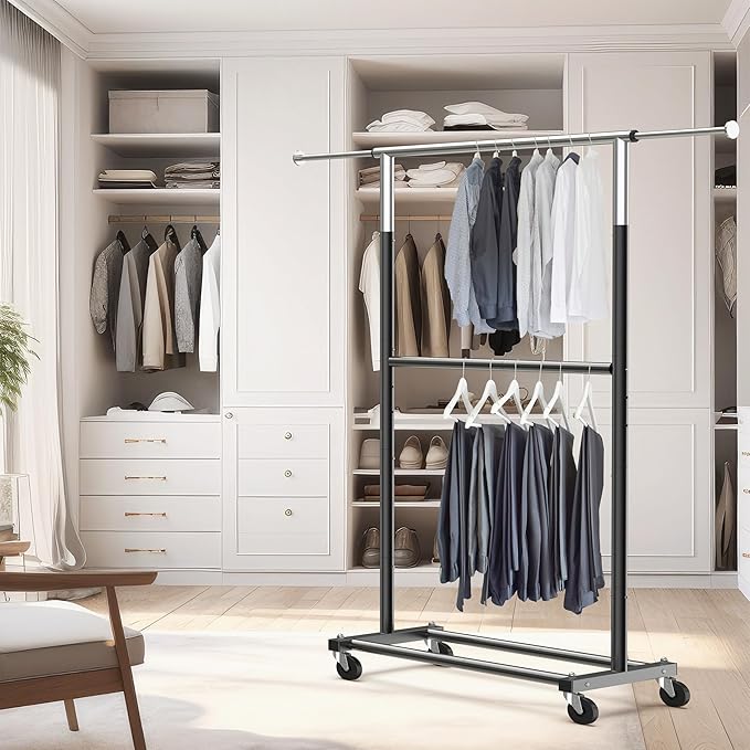 Simple Houseware Double Rod Garment Rack, Black
