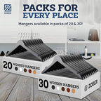 ZOBER Black Wooden Hangers - Heavy Duty, Non Slip Wood Hangers for Coats, Jackets, Suits, & Pants - Coat Hangers for Closet W/Bar and Notches 20 Pack