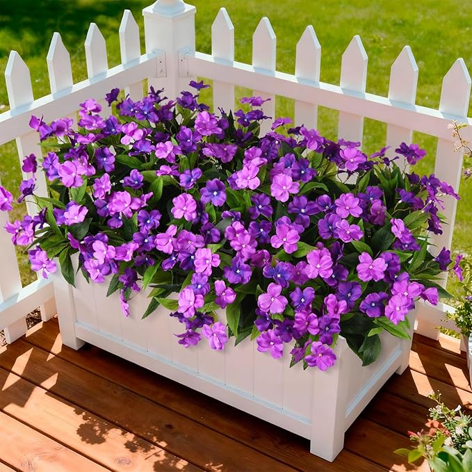 Artificial Fake Flowers for Outdoor, 6 Bundles UV Resistant Faux Plants Decoration Silk Flowers No Fade Plastic Flowers for Outside Planters Home Porch Patio Yard Garden Decor(Purple)
