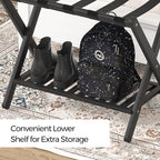 Luggage Racks Set Of 2 Suitcase Stand Foldable With Storage Shelf For Guest Room Hotel Essentials Solid Bamboo Heavy-Duty Item Holder Black