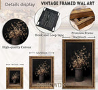 Vintage Gold Framed Wall Art Fall Dried Flowers Antique Vase Country Oil Painting Canvas Prints Dark Moody Rustic Still Life Picture Gothic Victorian Botanical Poster Artwork for Bedroom,16x24in