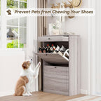 Shoe Storage Cabinet with 2 Flip Drawers, Narrow Freestanding Hidden Shoe Rack Cabinet, Pet-Proof Shoe Organizer for Closet, Entryway, Hallway, Wash Grey