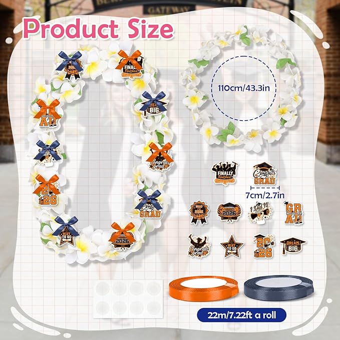 Leis for Graduation 2026, Artificial Flower Wreath with Cards Graduation Lays Gifts, Congrats Grad for High School