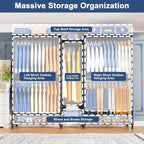 Ulif E12C Pro Heavy Duty Closet Organizer System，Freestanding Clothing Racks for Hanging Clothes，Adjustable Garment Rack 71"W x 16"D x 76.5"H Hold 960lbs，Black Clothing Rack with Grey Dustproof Cover