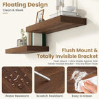 FLYJOE 36 Inch Long Floating Shelves for Wall Set of 2, 12" D Wood Grain Bathroom Shelves with Invisible Brackets, Easy Install Engineered Wood Storage Shelves for Kitchen, Living Room, Bedroom