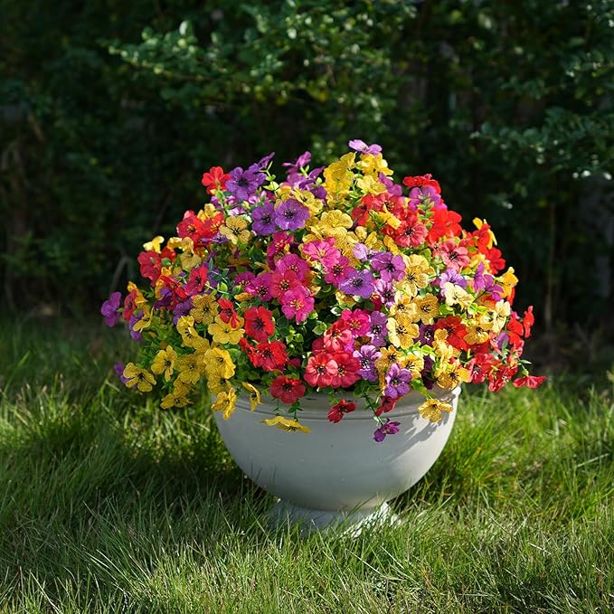 24 Bundles Artificial Flowers for Outdoor Realistic Faux Flower Spring Summer Garden Home Decoration, Hanging Daisy with Eucalyptus Leaves Fake Plants Greenery Balcony Porch Patio Front Door Decor