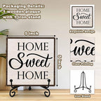 Home Sweet Home Decor, Kitchen Decor and Accessories, Farmhouse Wooden Plaque with Iron Stand for Living Room Desk Shelf Decor-A19