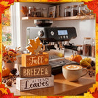 Lineshading 4 Pcs Fall Decoration for Home Wooden Maple Leaf Thanksgiving Table Centerpiece Rustic Thanksgiving Tiered Tray Decor Decorative Autumn Leaves Block Sign Farmhouse Autumn Decor for Kitchen