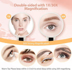 B Beauty Planet 30X Magnifying Mirror, Hand Mirror with Handle, Double Sided Hand Mirror with 30X/1X Magnification, Travel Essential Portable Foldable Makeup Mirror for Precision Makeup White
