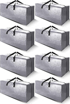 Cosy Family 8 Pack Heavy Duty Extra Large Moving Bags with Backpack Straps - Strong Handles & Zippers, Storage Totes For Space Saving, Fold Flat, Alternative to Moving Box (Set of 8, Silver)