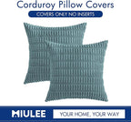 MIULEE Pack of 2 Corduroy Decorative Throw Pillow Covers 20x20 Inch Soft Boho Striped Pillow Covers Modern Farmhouse Home Decor for Summer Coastal Sofa Living Room Couch Bed Coastal Blue