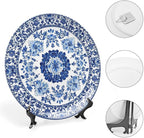 Blue Ceramic Decorative Plate, Chinese Style Decorative Dish with Stand, Blue and White Pottery Bone China Decorative Plates Art Porcelain Plate for Living Room Hallway Table Decor