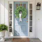 26" Artificial Eucalyptus Wreath with Sash for Front Door, Porch, Window - Large Faux Eucalyptus Leaves Greenery Outdoor Wreath for Home, Farmhouse Decor - Spring, Summer, All Seasons (Green)