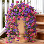 Artificial Hanging Flowers Plants for Outdoor Spring Summer Decoration, 2PCS Faux Silk Morning glory UV Resistant Look Real for Outside Home Indoor Planter Porch Garden Yard Decor(Deep Purple Red)