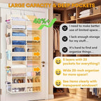 2 Pack Over the Door Organizer 5 Tiers, Extra Large Behind Door Storage of 10 Compartments, 80 lbs Weight Capacity Over Door Organizer, Door Hanging Organizer for Closet, Diaper Organizer, Beige