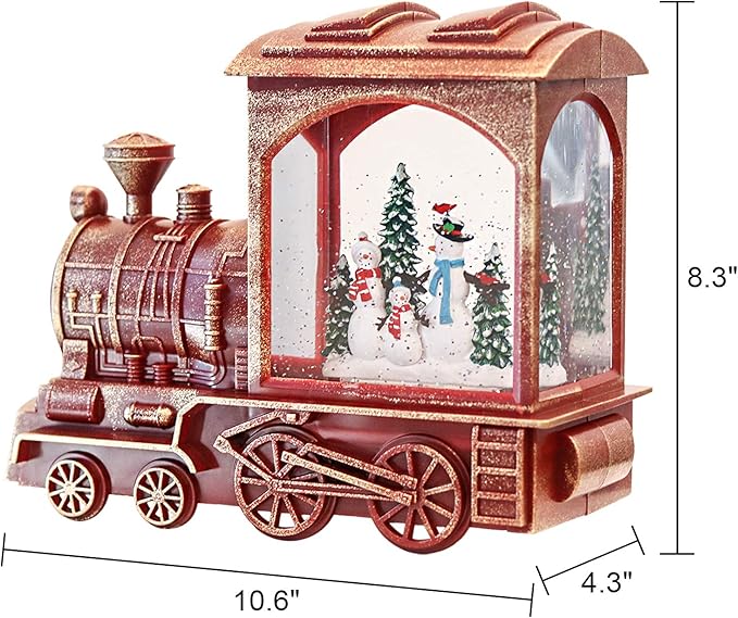 Musical Christmas Snow Globe Lantern Battery Operated with 6 Hour Timer Spinning Water Red Train Singing Lighted Snow Globe Lamp Holiday Decoration Gift(Snowman, 10.6 x 4.3 x 8.3 Inches)