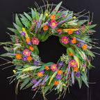 Spring Wreaths for Front Door 24 Inch - Outdoor Spring Summer Wreath with Wildflower and Green Leaves,Front Door Wreath for Farmhouse Home Porch Wall Decor