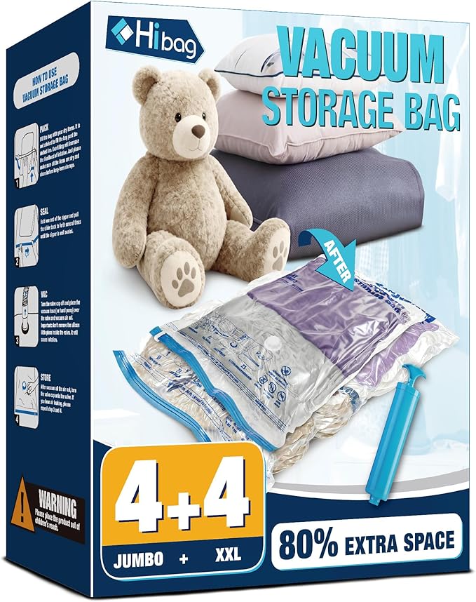 Vacuum Storage Bags Jumbo and XXL, Extra Large Vacuum Seal Bags for Bedding Blankets Comforters Clothing (4J+4XXL)