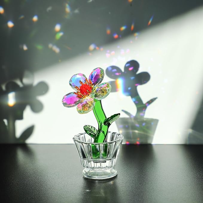 Crystal Peach Blossom Mini Ornament Figurine 2.9 * 1.5in Glass Flower Decoration for Home Office for Mom