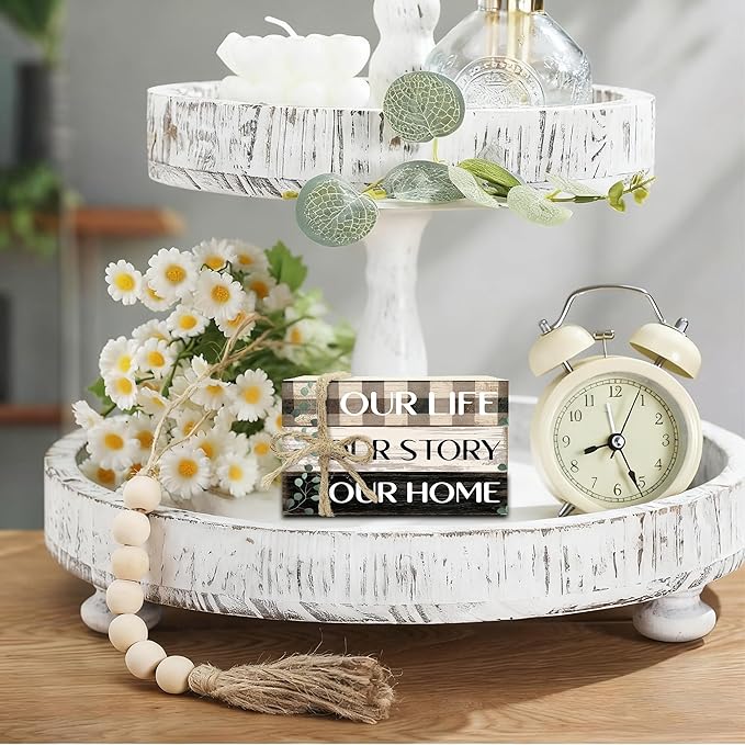 Decorative Books for Home Decor, Rustic Wood Book Stack for Table Decor, Our Life Our Story Our Home Decoration Books for Living Room Bookshelf, Farmhouse Stacked Books Decoration (L58)