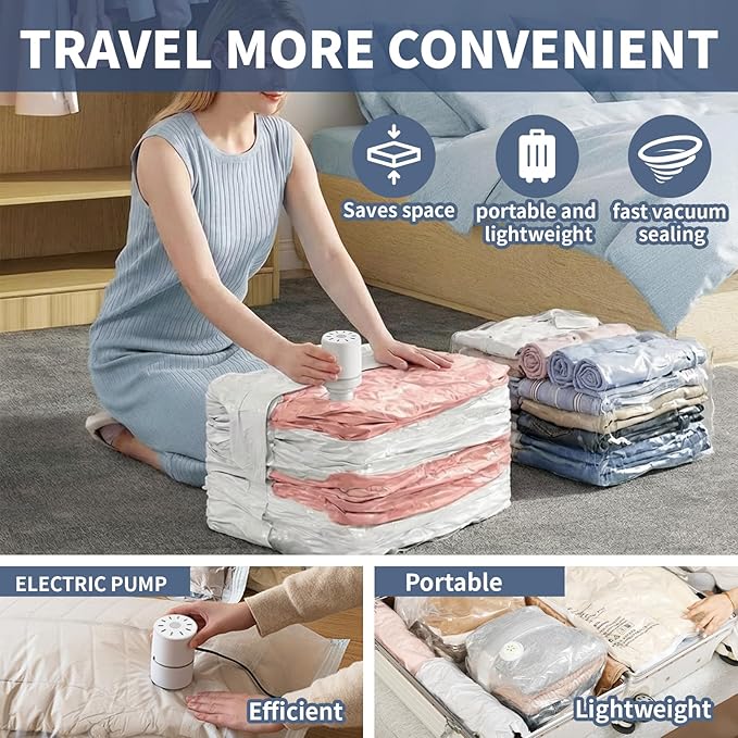 10 PACK Cube Vacuum Storage Bags,Jumbo Cube (31.4 * 39.3 * 14.9 Inch),Electric Pump， Extra Large Vacuum Seal Bags for Clothing, Comforters, Blankets, Bedding, Closet Organization Space Saving