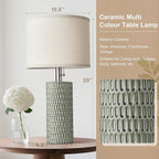 Reaketon 20.5" Modern Ceramic Table Lamps for Bedroom Set of 2, Bedside Lamps for Night Stands with Beige Lampshade, Farmhouse Table Lamp for Living Room Office Dorm, Light Green