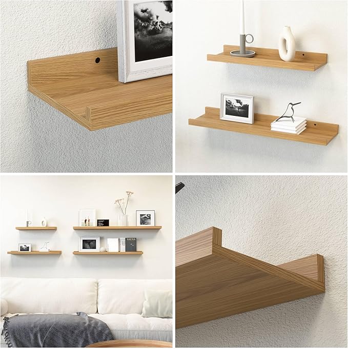 Boswillon 55.1 Inches Long Floating Shelves, 2 Set Rustic Wall Shelf for Bedroom, Nursery Book Shelf with Lip, Picture Ledge Shelf for Living Room, Bathroom, Kitchen - Oak