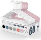 Neaties Plastic Hangers 50 Pack (60 Count) – Made in The USA – 6lb Capacity Standard Clothes Hangers with Strap Hooks for Dresses, Lingerie, Shirts, Pants, and Jackets – White & Pink