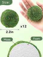 Biubee 12Pack Decorative Faux Dried Moss Balls- 2.2" Artificial Green Plant Mossy Globes Handmade Sphere Moss Gift for Home Dough Bowl Vase Chinoiserie Decors Party Wedding Display