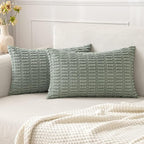 MIULEE Pack of 2 Spring Corduroy Decorative Lumbar Throw Pillow Covers 20x12 Inch Soft Boho Striped Pillow Covers Modern Farmhouse Home Decor for Summer Sofa Living Room Couch Bed Greyish Green